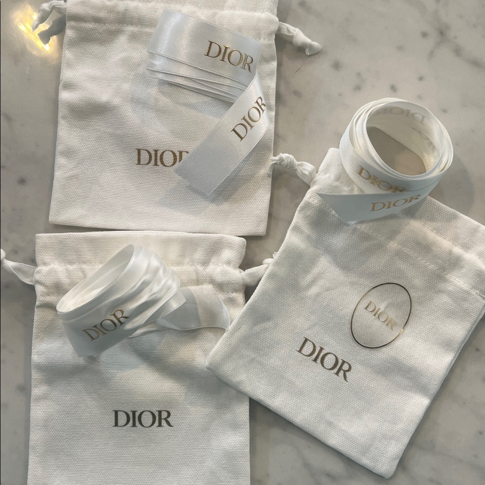 Dior White Pouches with Gold Logo and ribbon